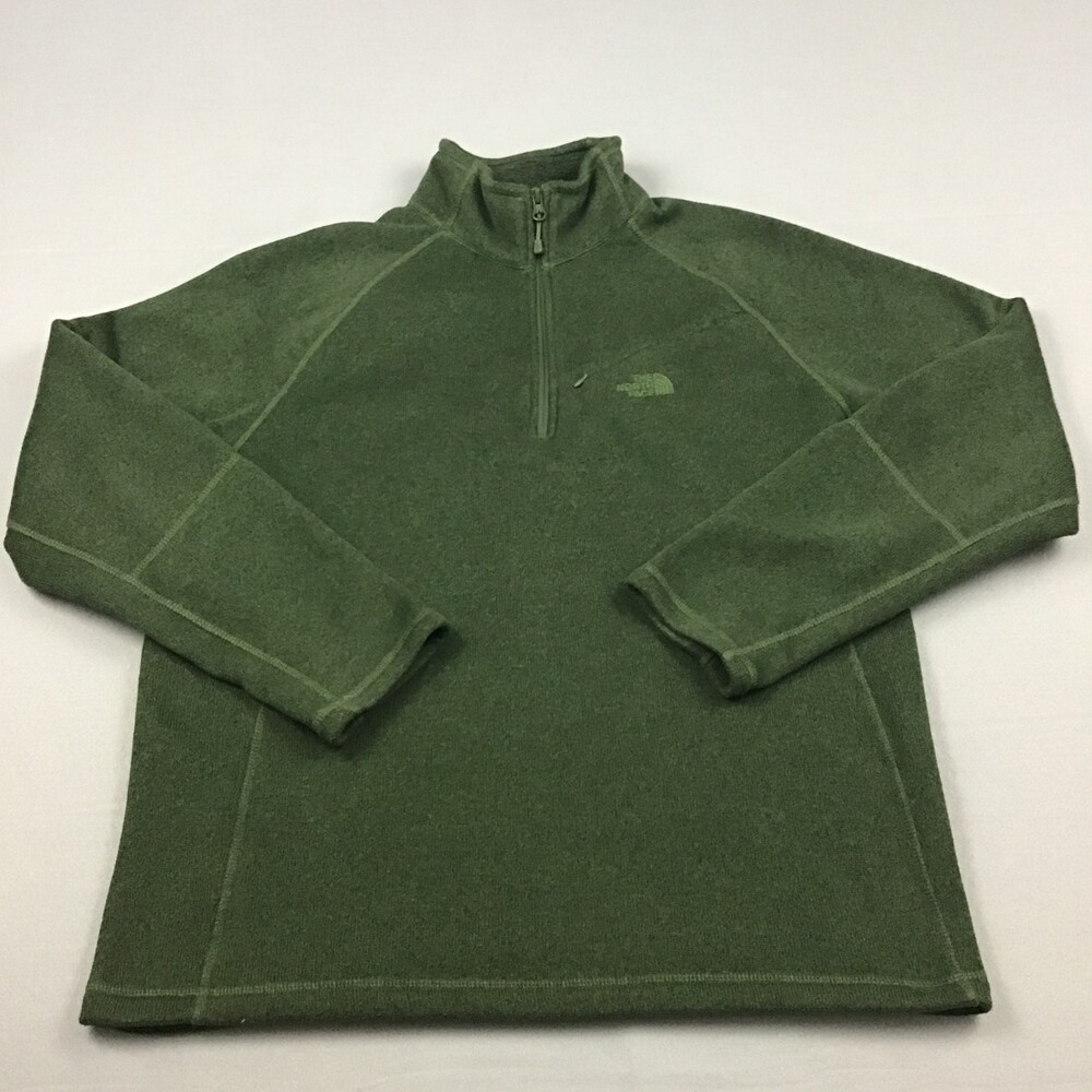 The North Face Jacket Men Large Green Solid 1/4 Zip Fleece Outdoor Hiking L